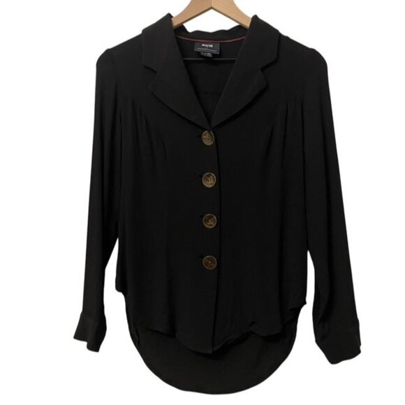Anthropologie Maeve Black Long Sleeve Button Down Top Size 2 - Picture 1 of 12